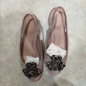 Taryn Rose Blush Pink Slingback Flats with Leopard Floral Accent